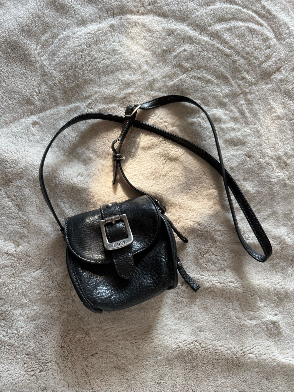 Frye Black Leather small saddle Crossbody Bag with Buckle and adjustable strap